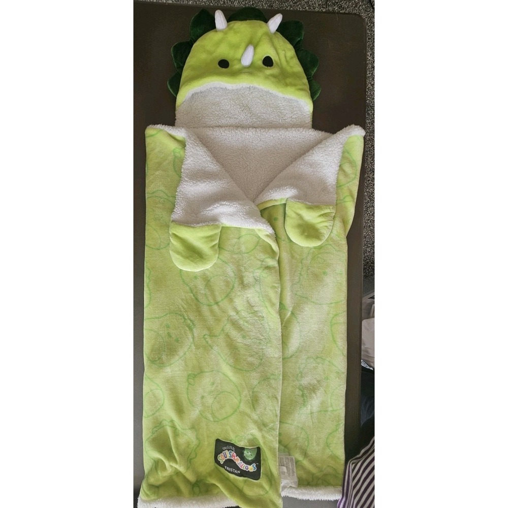Squishmallows Tristan Triceratops Hooded Blanket Wearable Throw Green Dinosaur